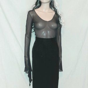 90s goth powermesh hanging-sleeve top